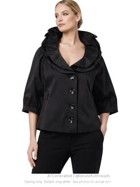 Samuel Dong Ruffle Collar Cropped Jacket Black Avant Garde Designer M